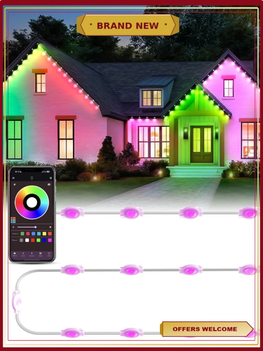 Permanent Outdoor Lights 150FT 75LED Bulbs Remote APP Control